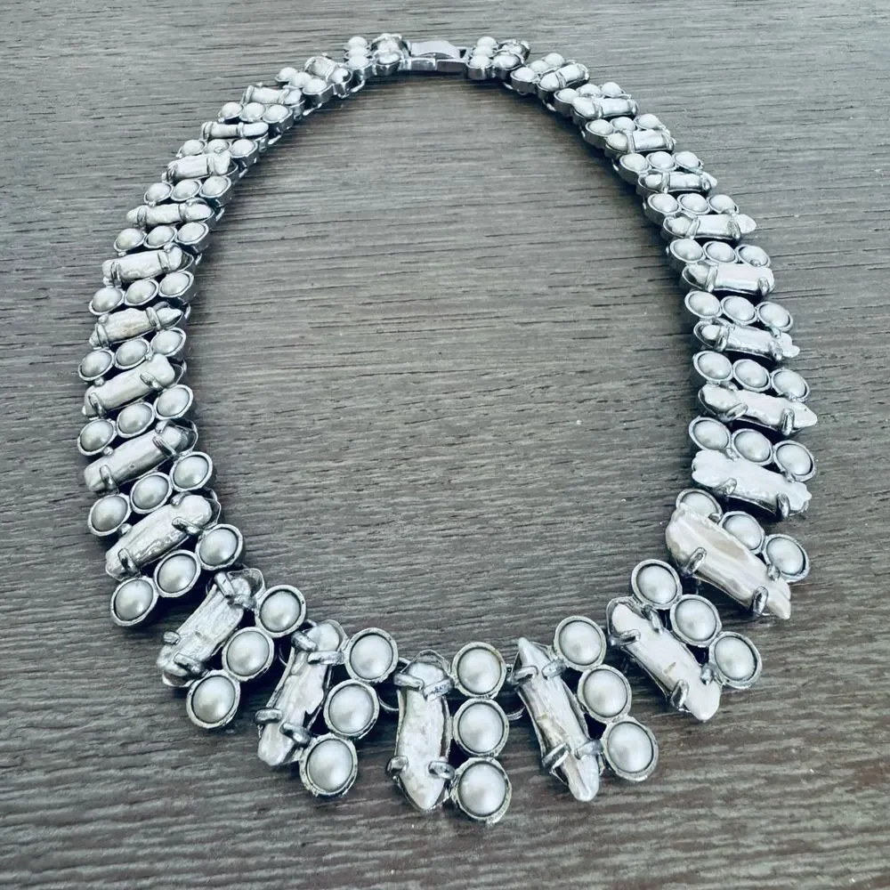 Ann Taylor Vintage Pearl Silver Collar Necklace